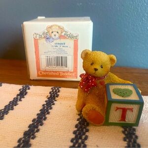 Vintage 1995 Cherished Teddies Bear with “T” Blocks
